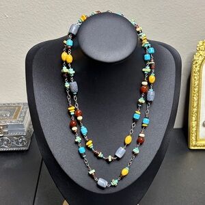 Silpada Silver Multi Color Natural Stone Turquoise Agate Long Necklace Boho
